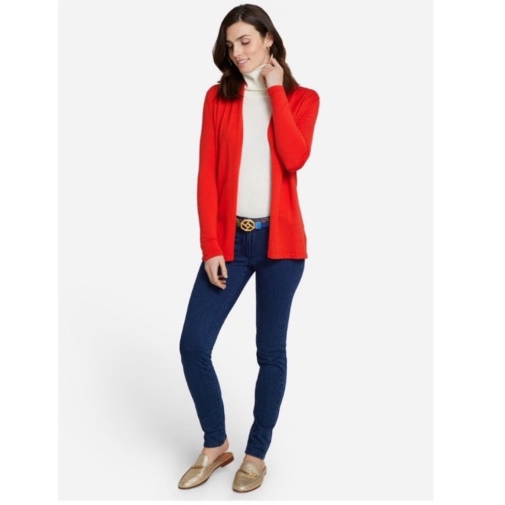J. McLaughlin Halsey Open-Front Cotton Cardigan | Tomato Red | Size XS - Picture 3 of 11